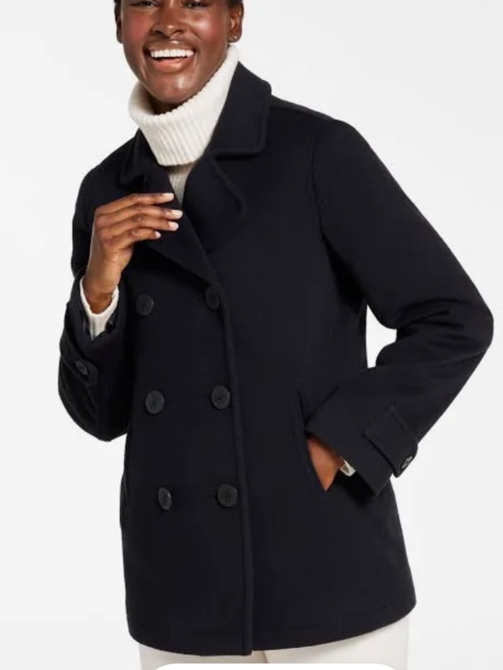 L.L.Bean 1X Navy Wool Peacoat Bellandi Italian Wool Thinsulate Anchor Buttons